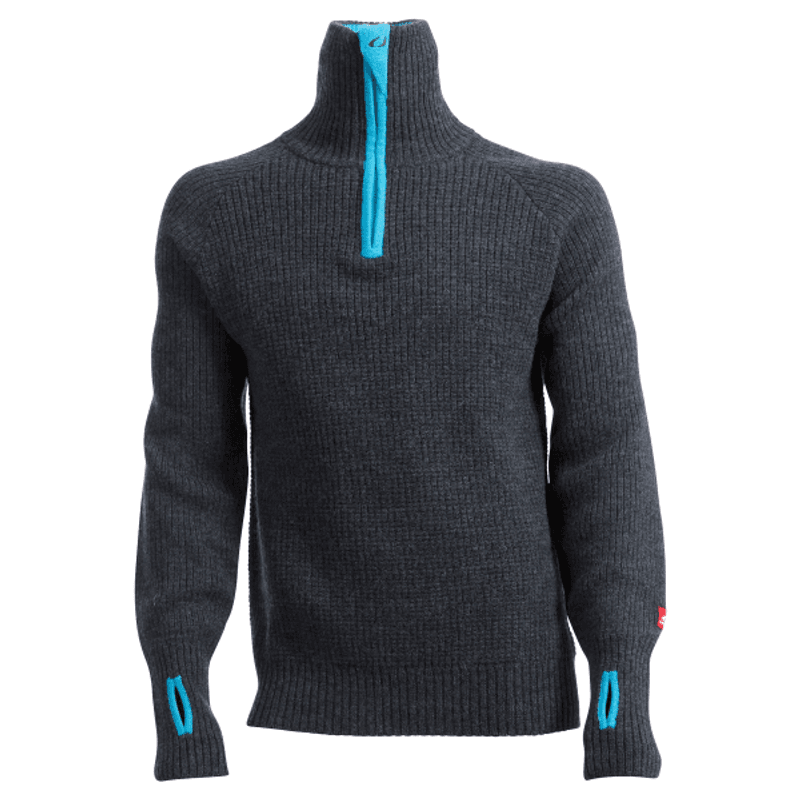 Rav sweater w/zip Charcoal Melange / Blue Atoll